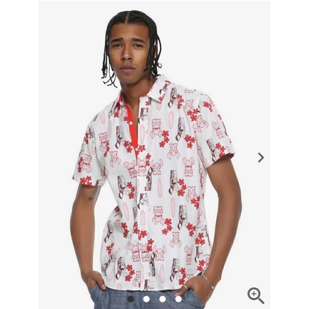 Disney Lilo & Stitch Tiki Woven Button-Up Shirt sz S